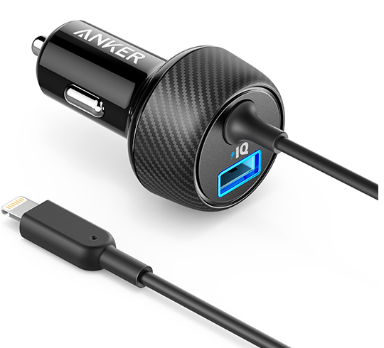 מטען לרכב Anker Elite USB PORT+Lightning Cable 24W A2214