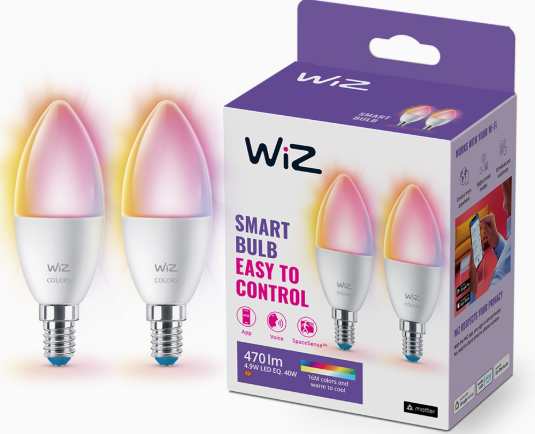 זוג נורות נר Wi-Fi BLE 40W C37 E14 922-65 RGB 2PF/6 Wiz_smart bulb 5W C37 E14 922-65 2PCS