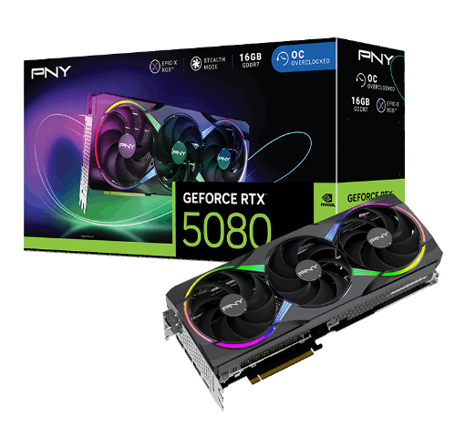 כרטיס מסך Nvidia PNY Geforce RTX 5080 OC ARGB EPIC-X 16GB DDR7 X3 FANS