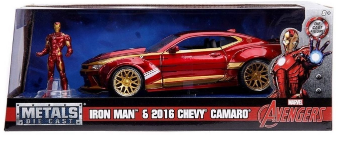 ada Toys Marvel Iron Man & 2016 Chevy Camaro Die-cast Car, 1:24 Scale Vehicle &2.75 Collectible Metal Figurine