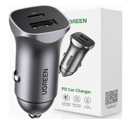 מטען רכב טעינה מהירה 2 יציאות UGREEN 30W USB-C PD+USB-A QC Ugreen CD130 40858