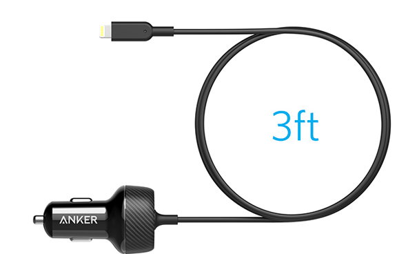 מטען לרכב Anker Elite USB PORT+Lightning Cable 24W A2214