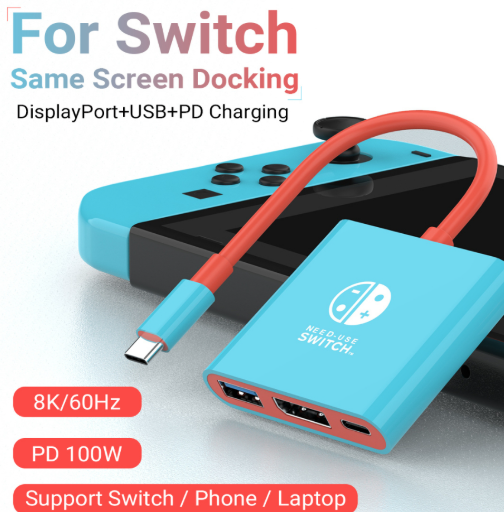 מתאם USB Type C לנינטנדו סוויץ' הכולל חיבור HDMI/USB3/USB TYPE C